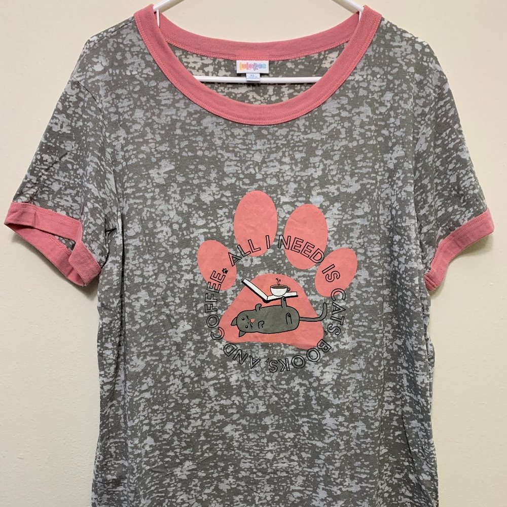 LuLaRoe Liv- Grey/Pink cat coffee book